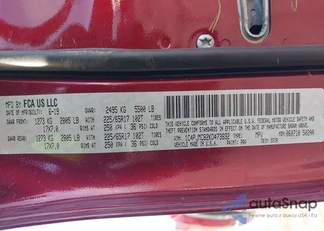 2019 Jeep Cherokee Latitude 4X4 z USA, uszkodzony, nr VIN 1C4PJMCB2KD473832